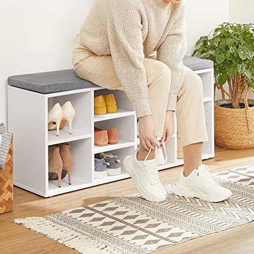 VASAGLE Shoe Bench with Cushion, 10 Compartments, 11.8 x 40.9 x 18.9 Inches |...