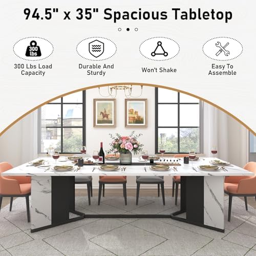 Hlivelood 94Inch Large Dining Table for 8 10 People,Wooden Rectangular Kitche...