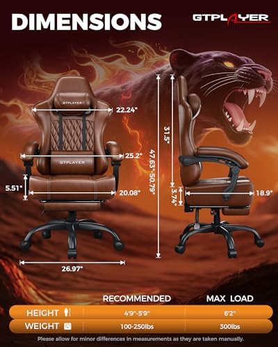 GTPLAYER Big and Tall Gaming Chair with Footrest, Ergonomic Office Desk Chair...
