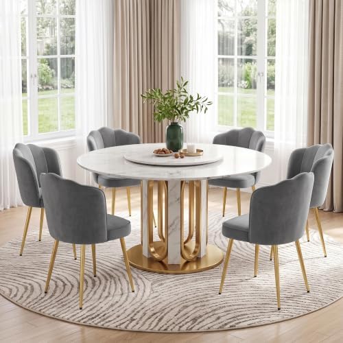 VECELO Velvet Dining Chairs Set of 6, Modern Upholstered Kitchen Chairs with ...