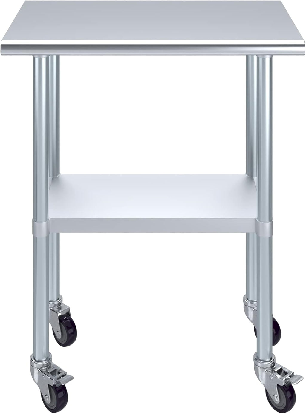 AmGood 18" x 30" Stainless Steel Work Table with Casters | Heavy Duty Metal Utility Table On Wheels | Kitchen Island Cart