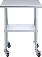 AmGood 30" Long x 18" Deep Stainless Steel Table with Casters