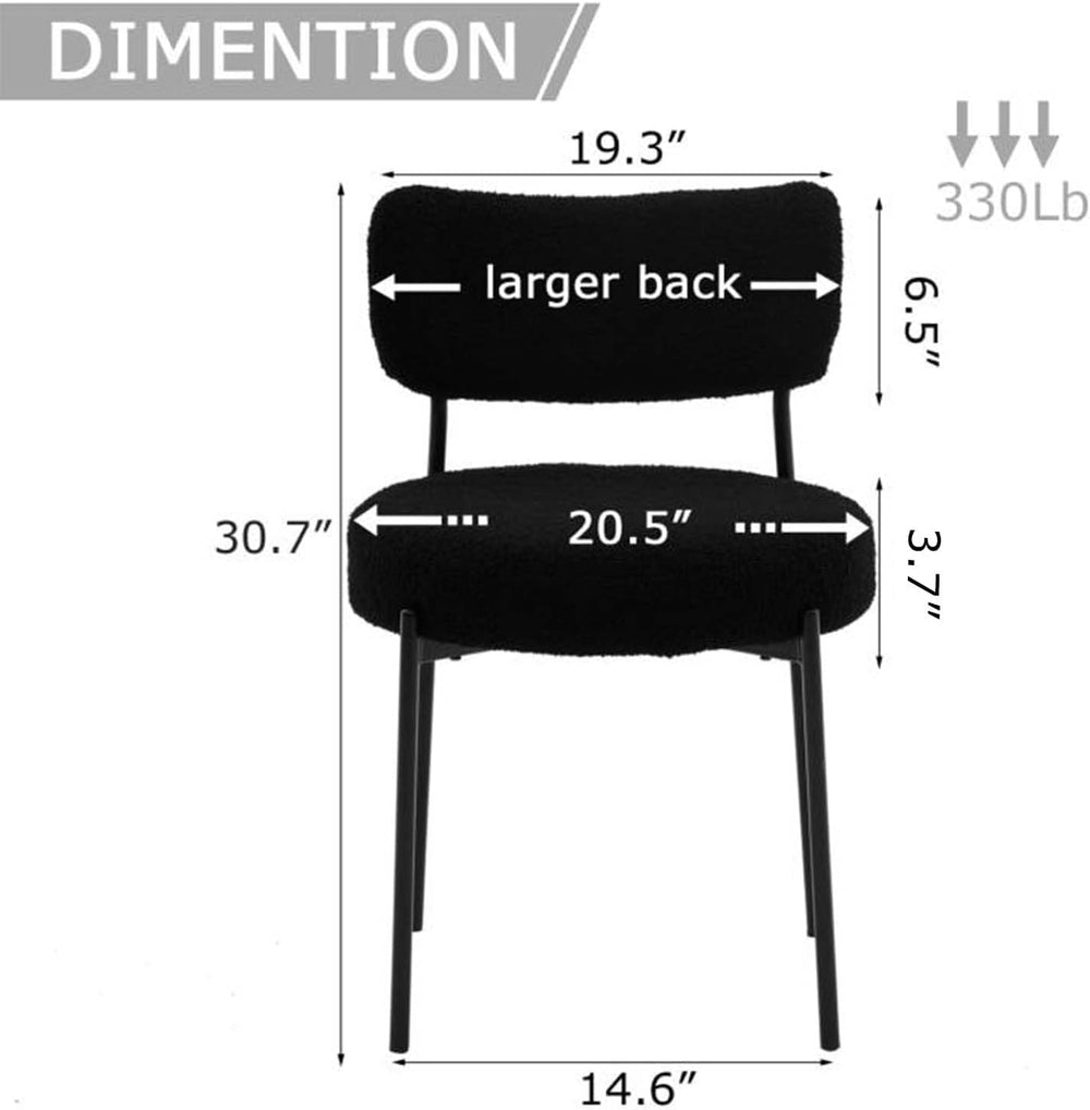 Black Boucle Dining Chairs Set of 2, Mid Century Modern Dining Room Chair wit...