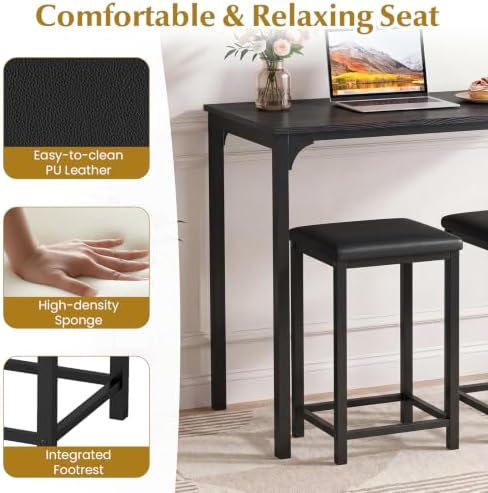 GIANTEX 3-Piece Dining Table Set for 2, Upholstered Stools (Black)