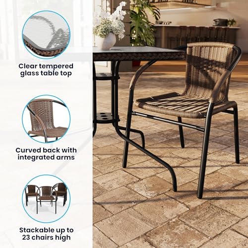 Flash Furniture Lila 3-Piece 28" Square Indoor/Outdoor Patio Table and C...
