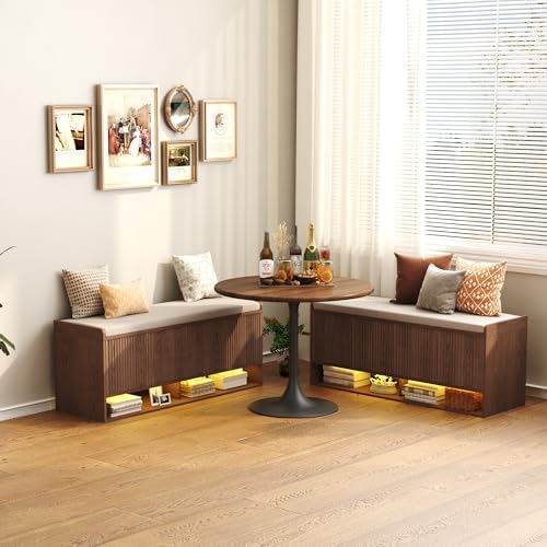 HOMEFORT 47.2" Fluted Shoe Storage Bench, Entryway Bench with Linen Seat...