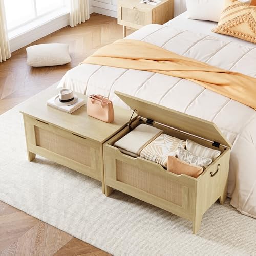 IDEALHOSUE 30” Storage Chest, Wooden Storage Bench with Safety Hinge, Retro B...