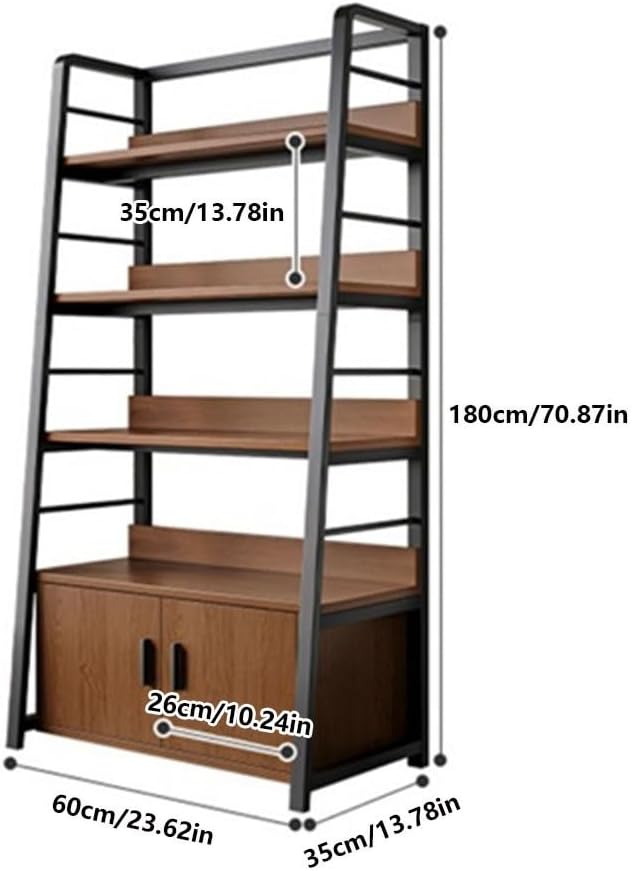 5-Tier Ladder Shelf - Tall Freestanding Wood & Metal Bookshelf for Living Room, Bedroom, Balcony - Stylish Storage Solution for Home Decor