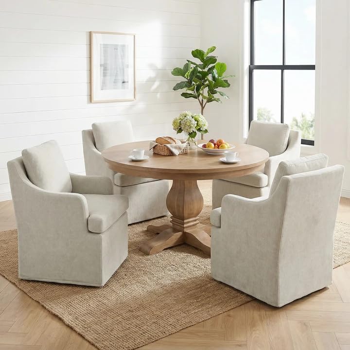 VKNOW Upholstered Dining Chairs Set of 4, Dining Room Chairs with Casters