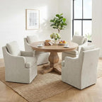 VKNOW Upholstered Dining Chairs Set of 4, Modern Kitchen Chairs Dinner Chairs with 4 Casters, Chenille Armchair for Bedroom Reading Room Living Room, Beige