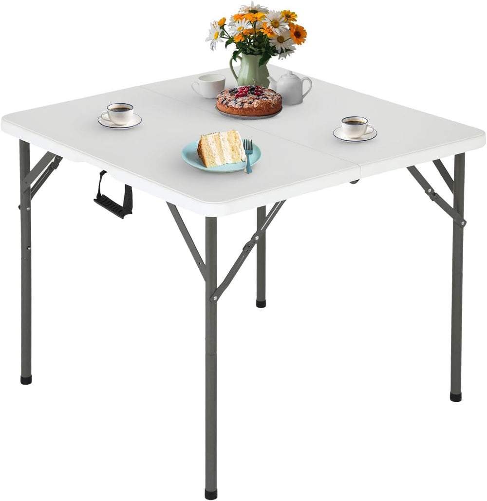 FDW | 34" Folding Table | White | Portable Plastic Table | with Carry Ha...