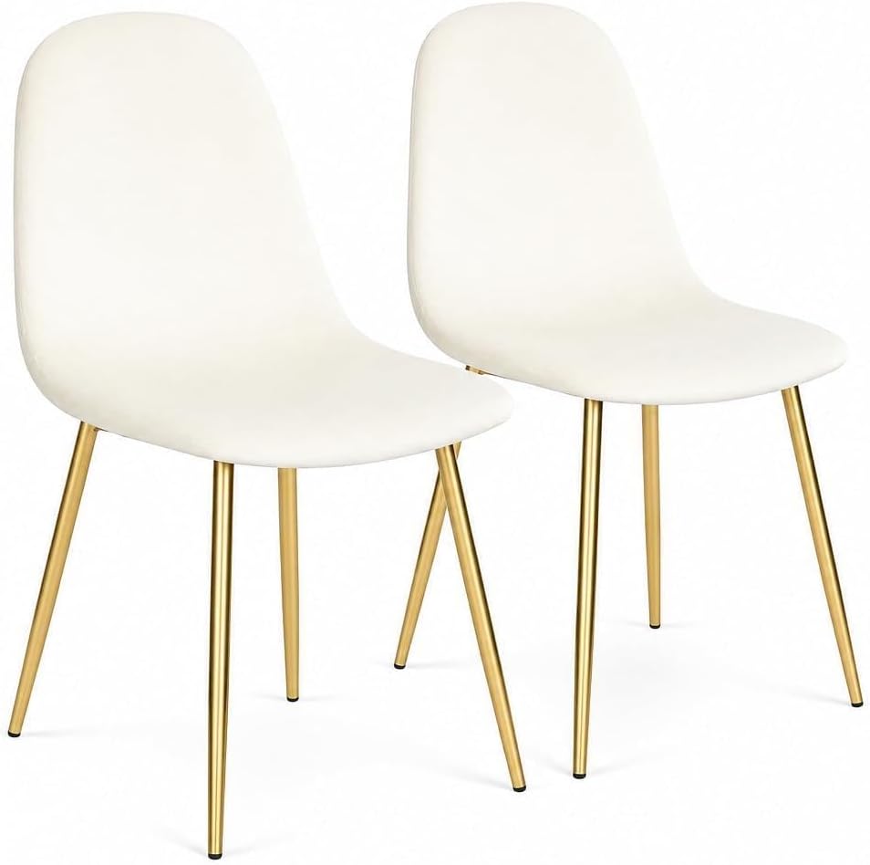 Velvet Dining Chairs with Gold Chrome Legs, Modern Ergonomic Design, Set of 2 (2, Cream White)