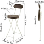 24inch/60cm Folding Bar Stool, Counter Height Foldable Chair with Padded Seats, Kitchen Breakfast Tall Stool with Backrest, Fold Up Sitting Stool Chair for Adults, 260lb Capacity (Color : Brown, Siz