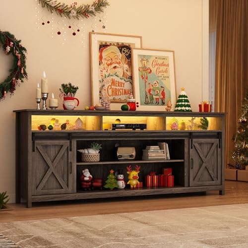 80" LED Farmhouse TV Stand for 90/85/80 Inch TVs,Tall Entertainment Cent...