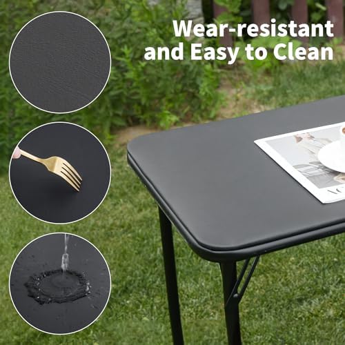 KAIHAOWIN Folding Table Chair Set, Black Vinyl Folding Card Table Chair, No A...