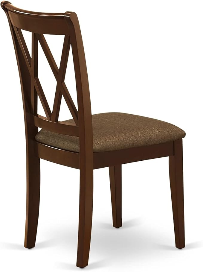 East West Furniture CLC-MAH-C Clarksville Dinette Chairs - Linen Fabric Upholstered Wood Chairs, Set of 2, Mahogany