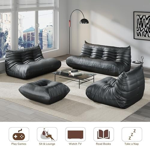 Comfy Lazy Floor Sofa Couch,Soft Armless Chair,Faux Leather Lounge Chair,Corn...