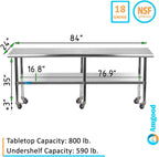 AmGood 84" Long x 24" Deep Stainless Steel Table with Casters