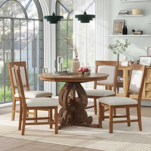 Merax Extendable Dining Table Set for 4-6, Farmhouse Kitchen Table Set with E...
