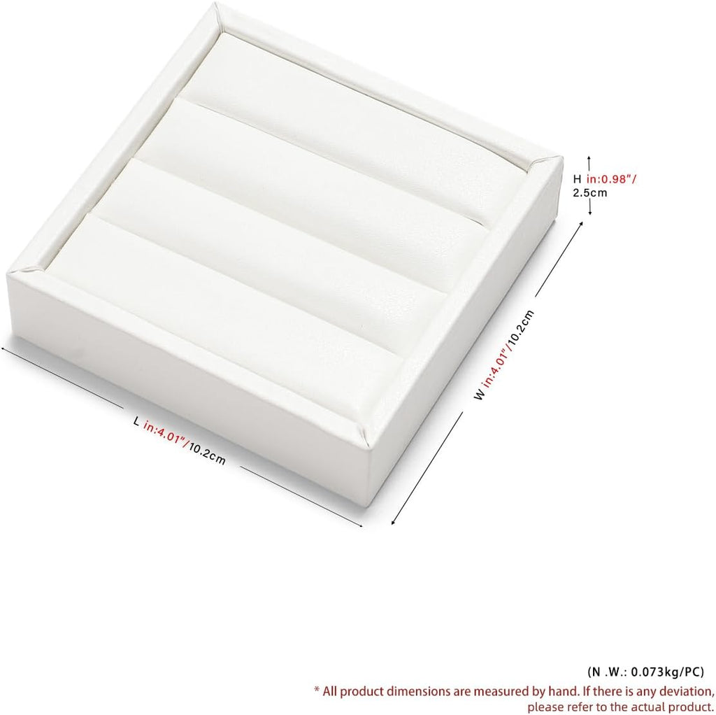 White PU Leather 3-Slots Jewelry Ring Display Tray Showcase Small Jewelry Display Organizer Tray for Rings(S)