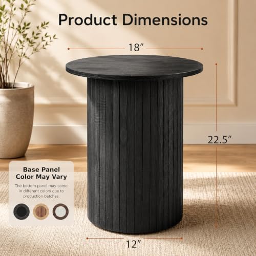 GIANTEX Round Fluted Side Table Set of 2, Drum Pedestal End Tables, Black