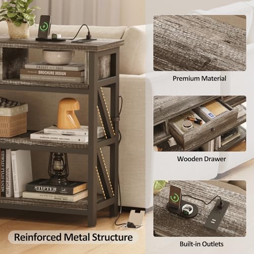 Mexin Console Table with Outlets and USB Ports, Entryway Table with Drawer St...