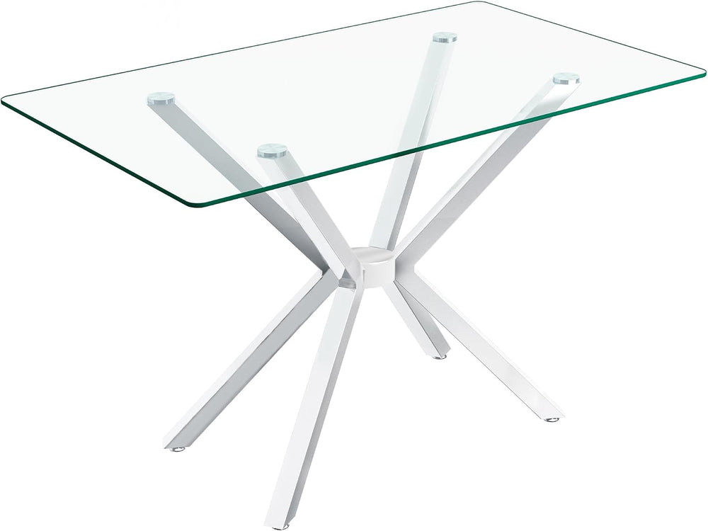51.18" Rectangular Glass Dining Table, Tempered Glass Kitchen Tabe with ...