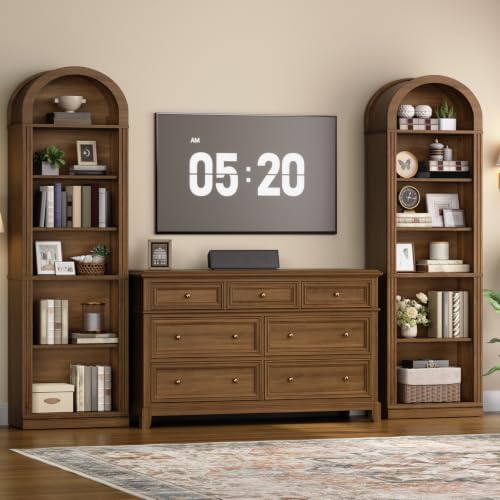 RALGEND Arched Bookshelf, 75.8" Tall Narrow Bookcase with Storage