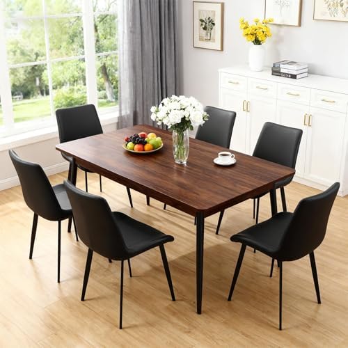 Black Dining Chairs Set of 8, Mid Century Modern Faux Leather Kitchen Chairs,...