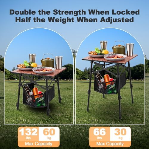 Odoland Portable Camping Table, Folding for Beach Outdoor Adjustable Height |...