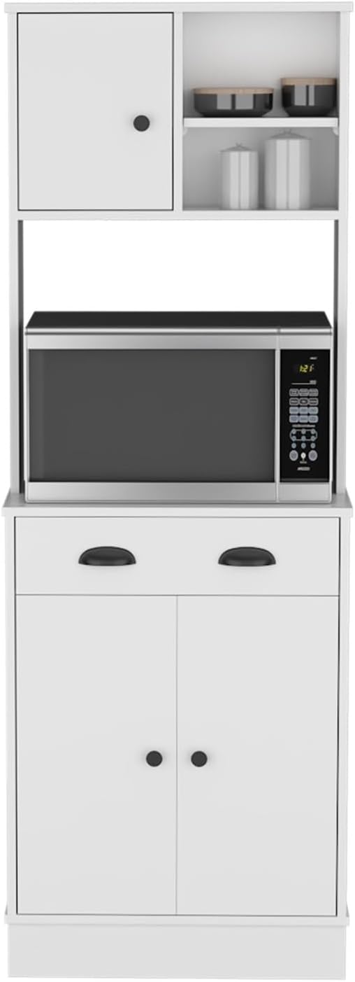 Kitchen Pantry 67" H, Two Cabinets, Three Doors, Two Open Shelves, One D...
