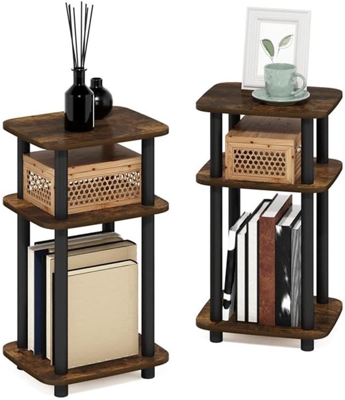 Pemberly Row 3-Tier Turn-N-Tube Curve End Table, Amber Pine/Black Finish, CAR...