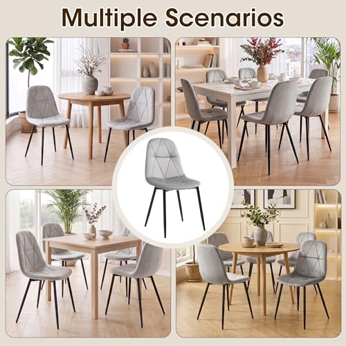Light Gray Velvet Dining Chairs Set of 4, Modern Upholstered Kitchen & Di...