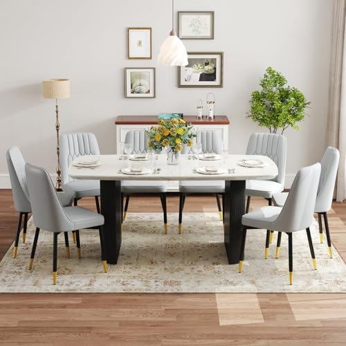 Ebullient White Dining Table Set for 8, 67'' Marble Oval Dining Table...