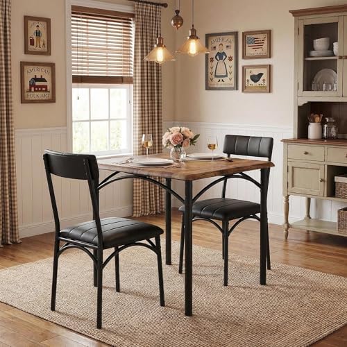 GAOMON Dining Table Set for 2, Kitchen Table and Chairs for 2 with Upholstere...