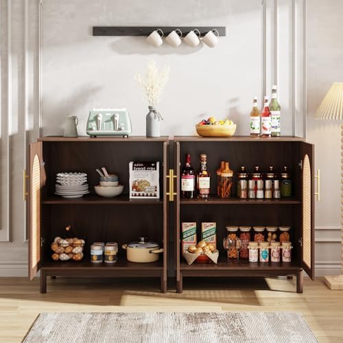 Tribesigns Set of 2 Rattan Sideboard, 59” Buffet Cabinet with Storage
