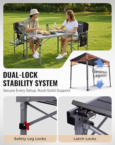 KingCamp 265lbs Adjustable Camping Table Foldable, Aluminum Camp Table