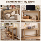 Cyclysio 63" Console Table with Charging Station, 13.8" Deep Farmhouse Sofa Table Behind Couch with 2 AC Outlets & 3 USB Ports, Long Entryway TV Console or Home Office Desk, Natural Oak