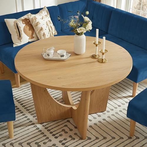 Round Dining Table Set with Loveseat & Chairs, 47 Inch Farmhouse 5-Piece ...