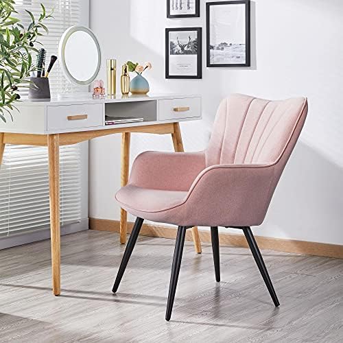 Yaheetech Accent Chair, Upholstered Armchair with Metal Legs, Pink | Linen Fa...
