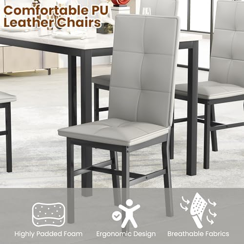 Hooseng Dining Table Set for 4, Faux Marble Small Kitchen Table with 4 PU Lea...