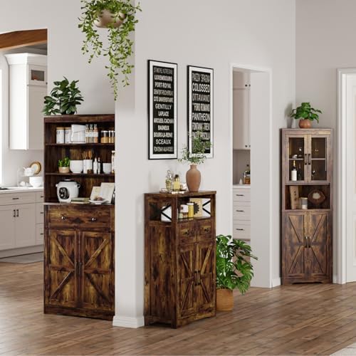 FiveWillowise Rustic Brown Farmhouse Storage Cabinet with Barn Doors and Shel...