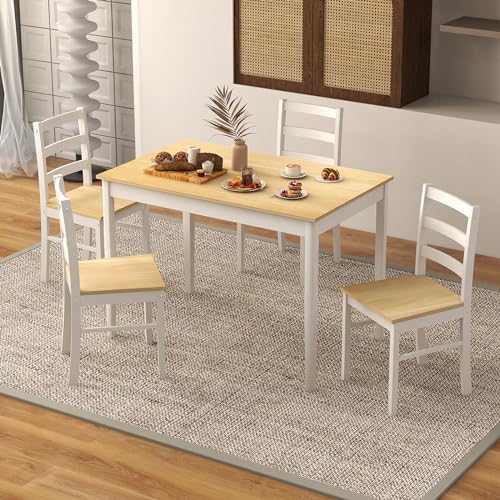 COSTWAY 5-Piece Dining Table Set for 4 w/Rubber Wood Structure, Natural