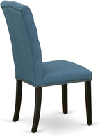 East West Furniture V677EL121-9 9 Piece Dining Set Includes a Rectangle Dining Room Table with V-Legs and 8 Blue Linen Fabric Upholstered Parson Chairs, 40x72 Inch, Multi-Color