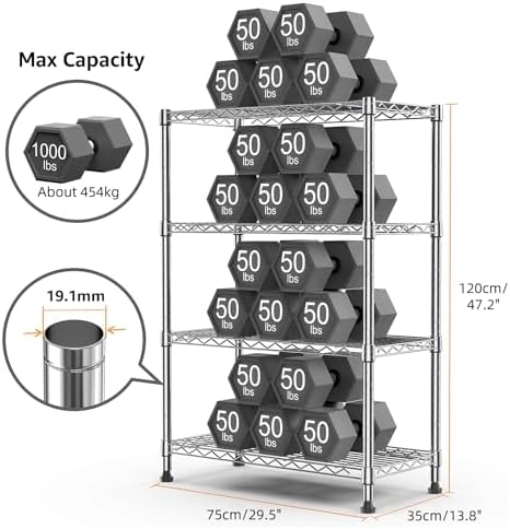 M MZG 1000 lbs Storage Shelving Steel Heavy Duty 4-Tier Utility Shelving Unit...
