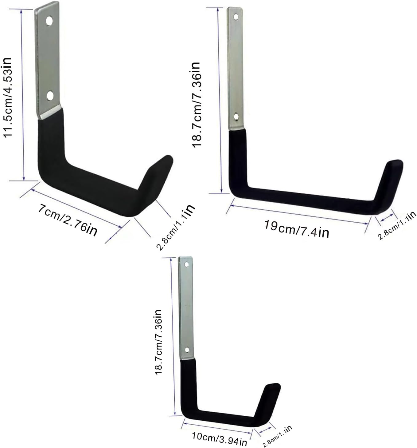 Garage Hangers,6-Piece Space-Saving Organizer Rack - Wall Mounted Shed Hooks Garage Hangers - for Bike Ladder Garden Tools Pipe Tire Cable Workshop Attic Basement