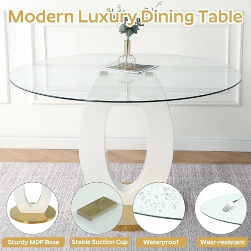 RGZ Modern 47" Clear Glass Round Dining Table Set, 5 PCS Luxury Circle G...