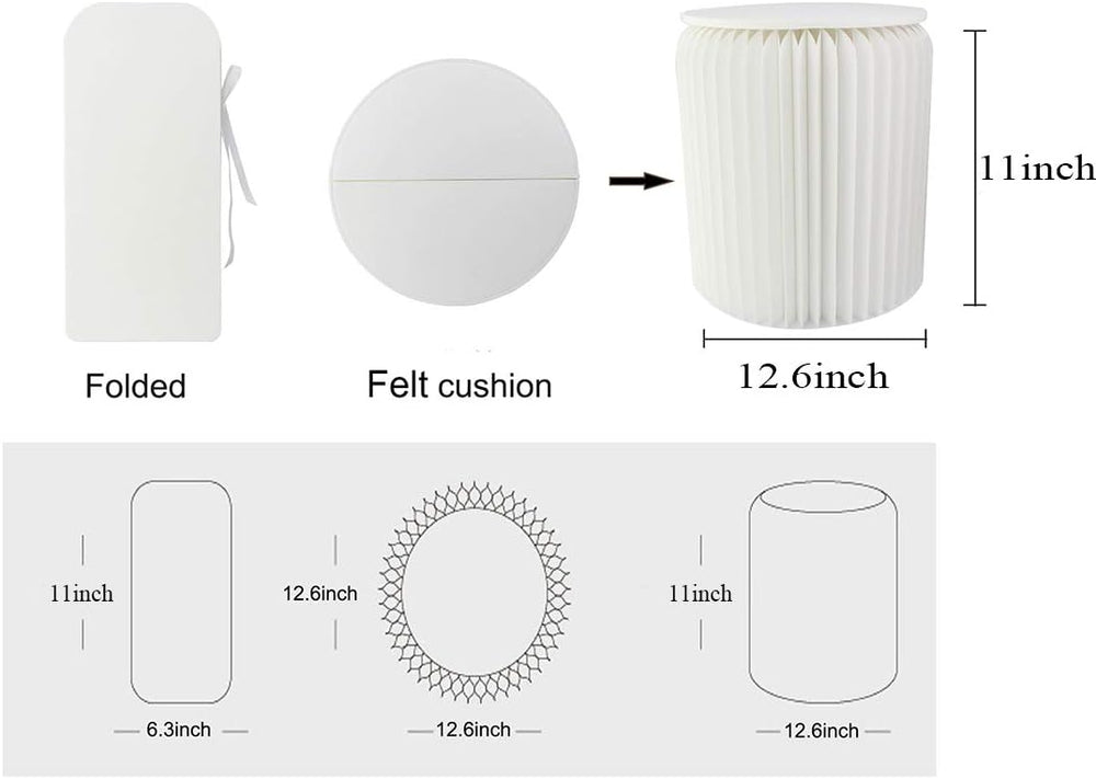 Modern White Paper Stool Foldable - 11 inch Heigh - Compact, Sturdy & Por...