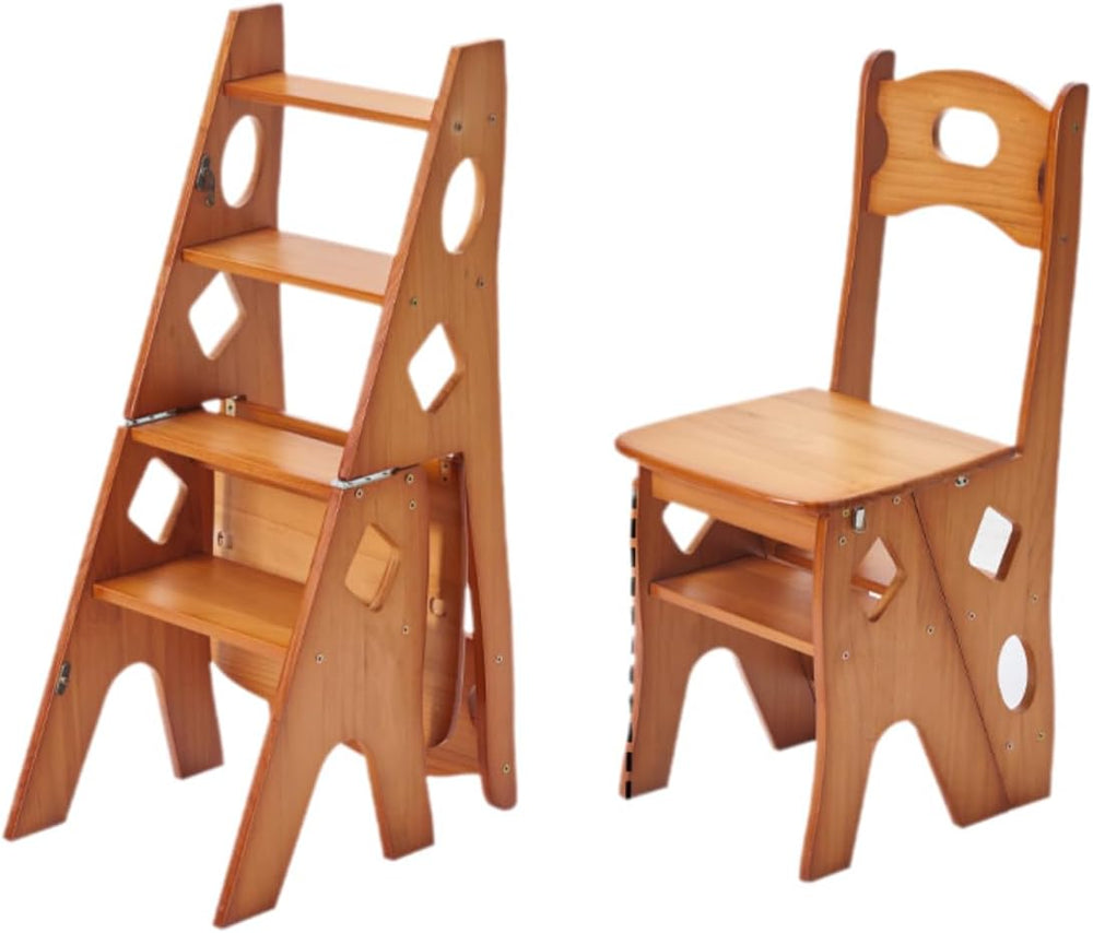 Solid Wood Foldable 4-Step Dual-Purpose Ladder Chair: for Library, as Step, S...