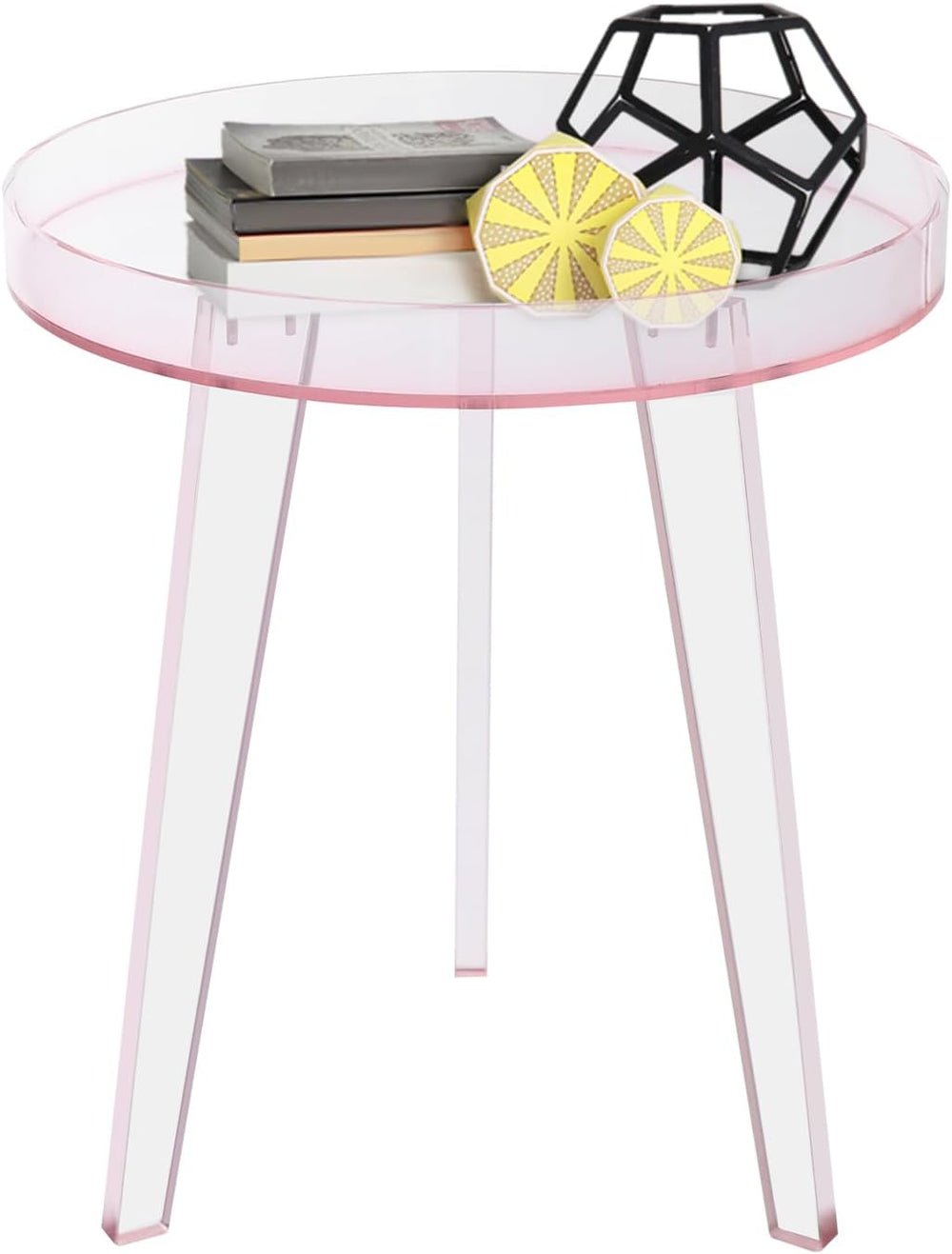 Clear Acrylic Side Table, Modern End Table with Storage Shelf, Small Round Be...